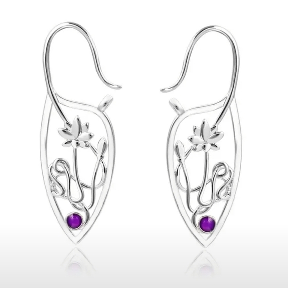 Lotus Flower Silver Plated Earrings - Picture 1 of 3